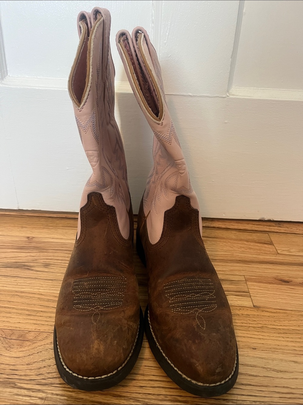 Ariat women’s heritage stockman leather western cowboy boots pink tan size 7.5 - Picture 4 of 9
